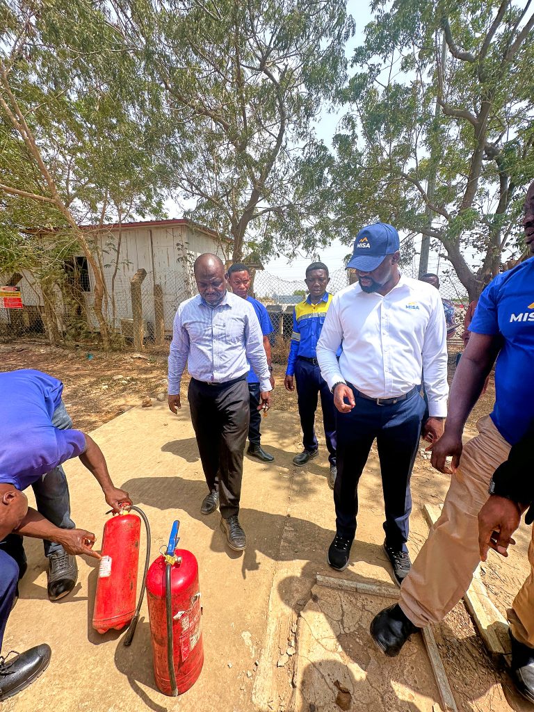 Mr Brent Nartey, CEO of MISA Energy Ghana Limited, an oil marketing company, inspecting BRV fire extinguishers. 