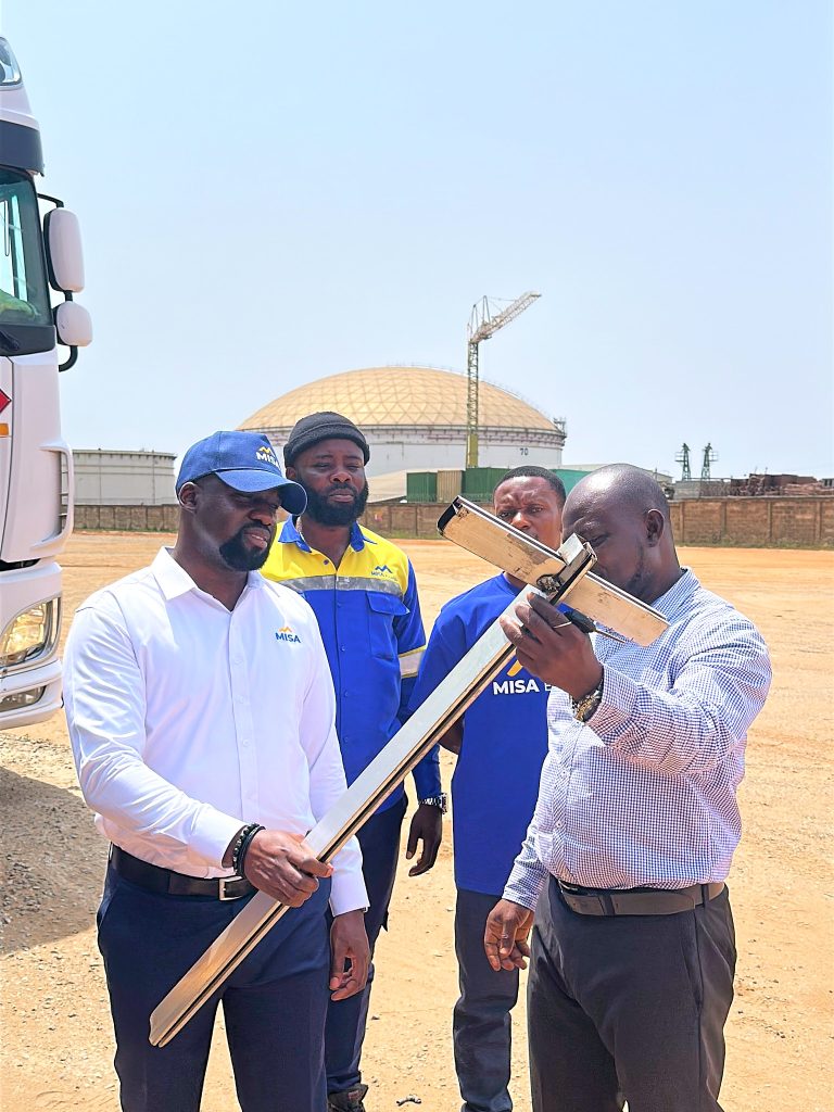 Mr Brent Nartey, CEO of MISA Energy Ghana Limited, an oil marketing company, inspecting BRV measuring equipment.